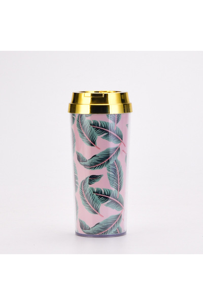 Generic Double Wall Plastic Coffee Cup 450ml Flower Insert Insulated Travel Mug