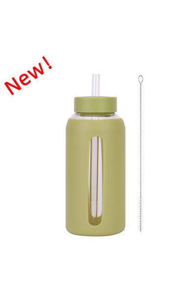 Generic زجاجة مياه زجاجية سعة 800 مل مع غطاء سيليكون وقطرات تحديد الوقت وقشة ...