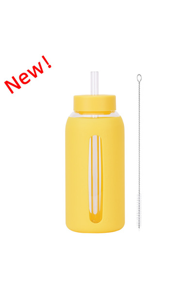Generic Glass Water Bottle 800ml Silicone Sleeve Time Marker Straw Outdoor