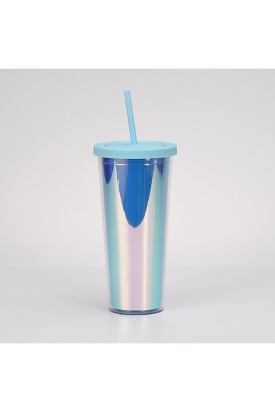 Generic Double Wall Thick Plastic Straw Cup Iridescent Outdoor Travel Tumbler