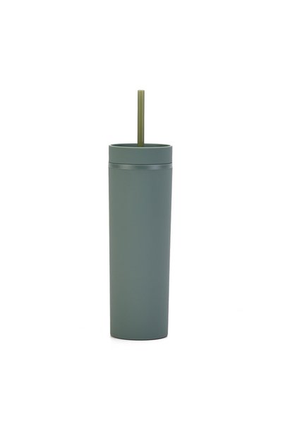 Generic كوب ماء للسفر مزدوج الجدار من البلاستيك مع ماصة رفيعة 16 أونصة مطلي ب...