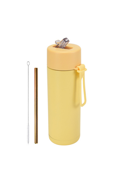 Generic Stainless Steel Insulated Sports Bottle 650ml Wide Mouth Handle Straw