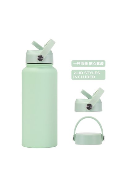 Generic Stainless Steel Insulated Sports Water Bottle 1L Wide Mouth Straw Han...