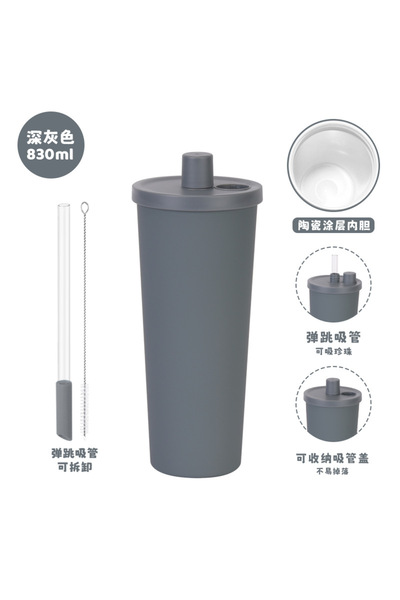 Generic كوب معزول مبطن بالسيراميك مع غطاء قلاب وشفاطة، سعة 830 مل، فم واسع، م...