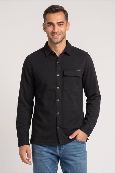Ike Behar Men Textured Shirt Jackets, Black