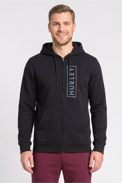 Hurley Men Sportswear Fit Long Sleeve Outdoor Full Zip Hoodie, Black