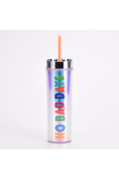 Generic Double Wall Plastic Straw Cup 16oz Straight Iridescent Electroplated Lid