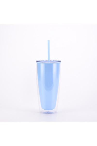 Generic كوب بلاستيكي بجدار مزدوج مع مصاصة سعة 750 مل للشاي بالحليب، مناسب للم...