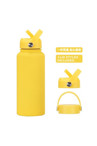 Generic Stainless Steel Insulated Sports Water Bottle 1L Wide Mouth Straw Han...