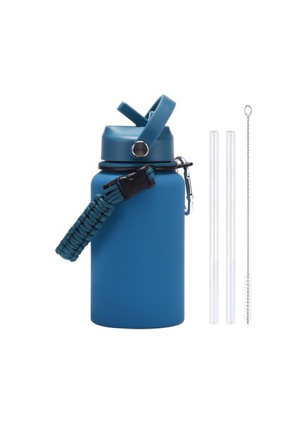 Generic Stainless Steel Insulated Water Bottle 650ml Straw Woven Rope Strap O...