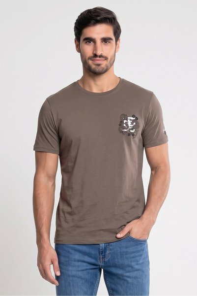 Brave Soul Men Crew Neck Short Sleeve Graphic Print T-Shirt, Taupe