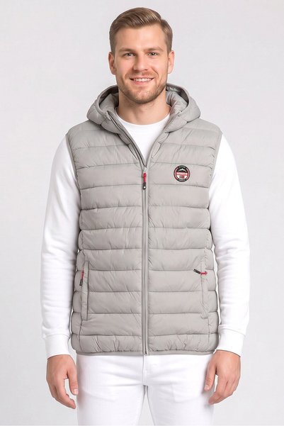 Geographical Norway Men Embroidered Logo Puffer Vest, Light Grey