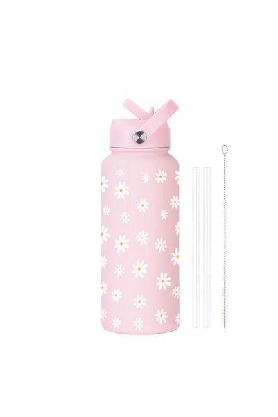 Generic Stainless Steel Insulated Sports Water Bottle 1L Printed Straw Handle...