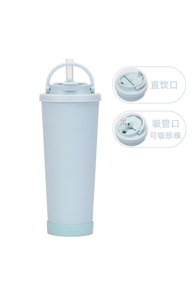 Generic كوب معزول بسعة 830 مل مع مقبض مزدوج للشرب، مناسب للشاي بالفقاعات والر...