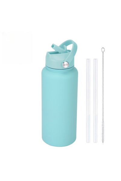 Generic Stainless Steel Insulated Sports Water Bottle 1L Wide Mouth Straw Han...