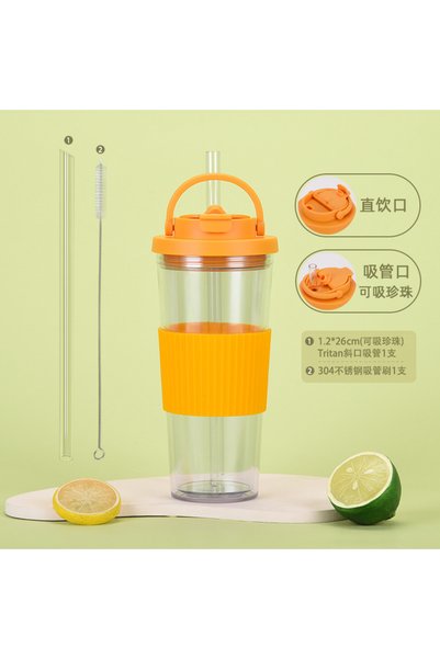 Generic Double Wall Plastic Straw Cup 710ml Wide Straw Boba Sleeve Dual Drink