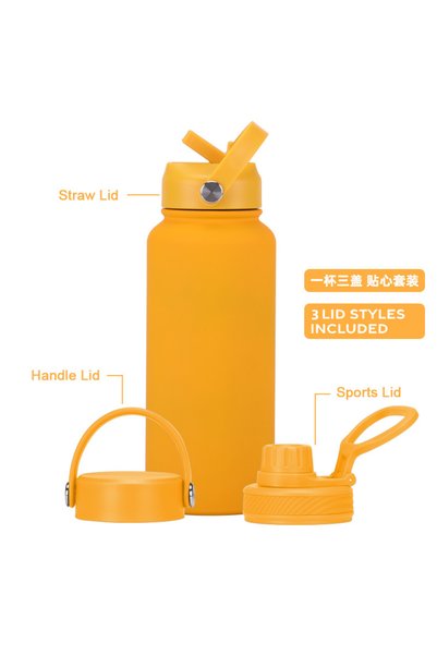 Generic Stainless Steel Insulated Water Bottle 1L with Three Lids for Outdoor...
