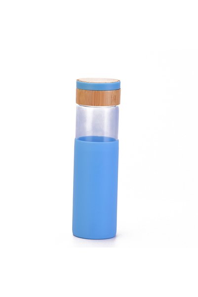 Generic Glass Water Bottle 520ml Bamboo Lid Handle Silicone Sleeve Outdoor