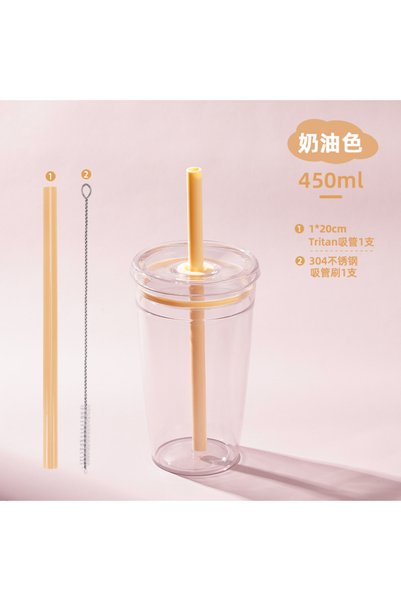 Generic كوب قهوة محمول سعة 450 مل مع ماصة تريتان للاستخدام اليومي مع شاي الفق...