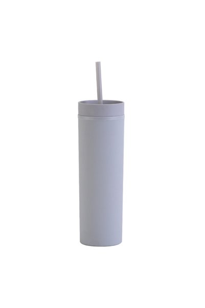 Generic كوب ماء للسفر مزدوج الجدار من البلاستيك مع ماصة رفيعة 16 أونصة مطلي ب...