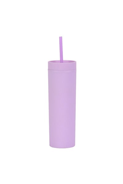 Generic كوب ماء للسفر مزدوج الجدار من البلاستيك مع ماصة رفيعة 16 أونصة مطلي ب...