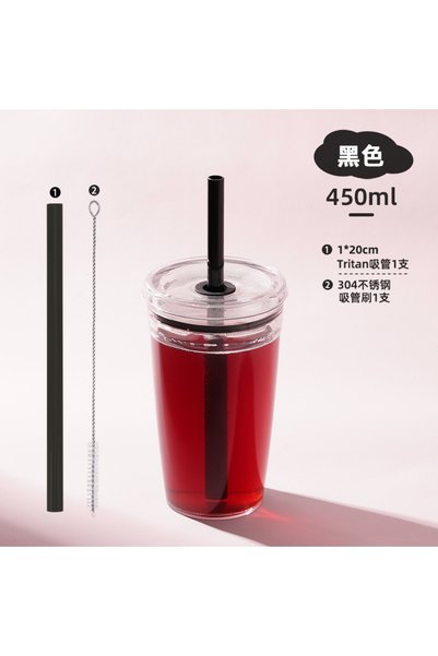 Generic كوب قهوة محمول سعة 450 مل مع ماصة تريتان للاستخدام اليومي مع شاي الفق...