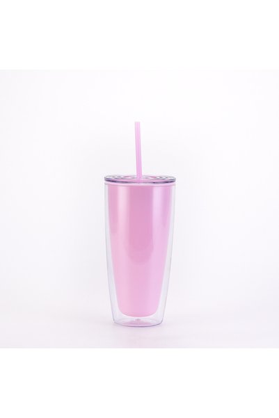 Generic كوب بلاستيكي بجدار مزدوج مع مصاصة سعة 750 مل للشاي بالحليب، مناسب للم...