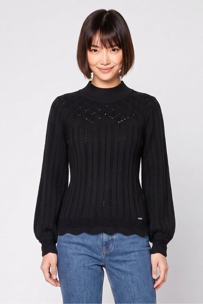 Salsa Women High Neck Knitted Sweater, Black