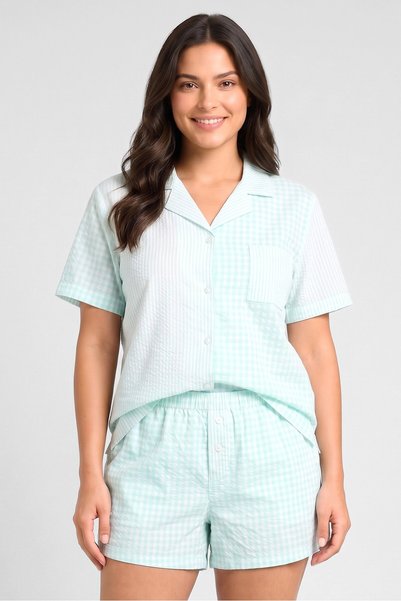 Bebe Women 2 Pieces Two Tone Short Sleeve Top And Pyjama Short Set, Multicolor