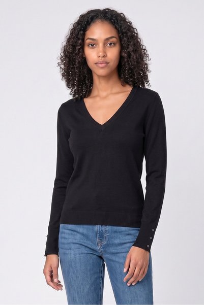 Salsa Women V-Neck Solid Sweater, Black