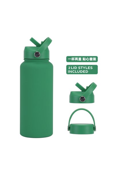 Generic Stainless Steel Insulated Sports Water Bottle 1L Wide Mouth Straw Han...