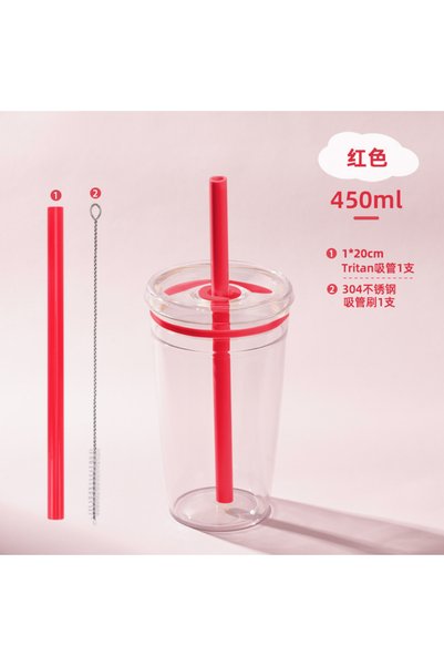 Generic كوب قهوة محمول سعة 450 مل مع ماصة تريتان للاستخدام اليومي مع شاي الفق...