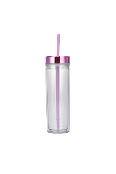 Generic Double Wall Plastic Skinny Straw Cup Straight Electroplated Lid Tumbler