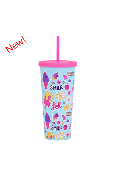 Generic Plastic Straw Cup 700ml Patterned Summer Travel Tumbler
