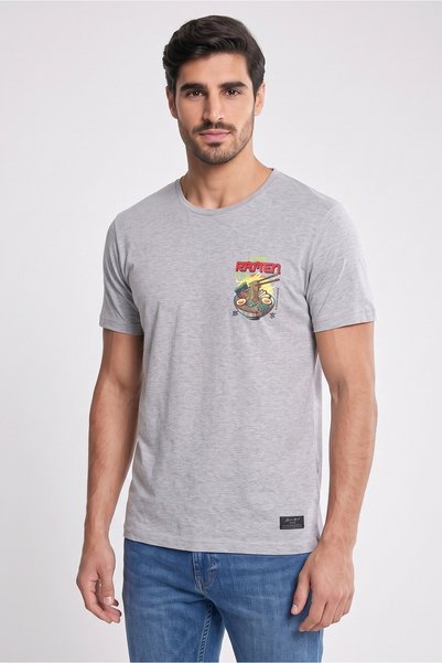 Brave Soul Men Round Neck Short Sleeve Graphic Print T-Shirt, Grey