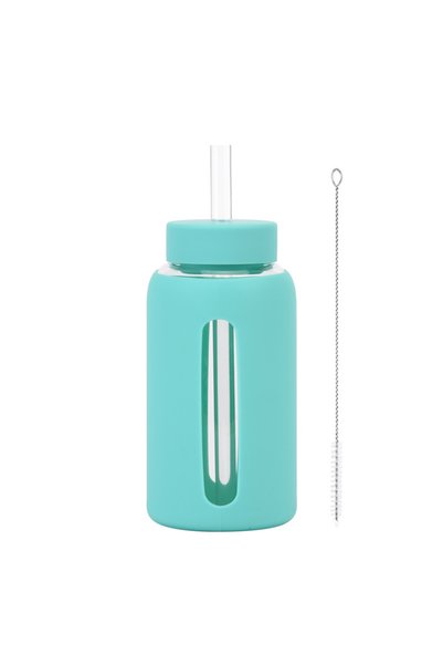 Generic Borosilicate Glass Straw Water Bottle 600ml Silicone Sleeve for Bubbl...