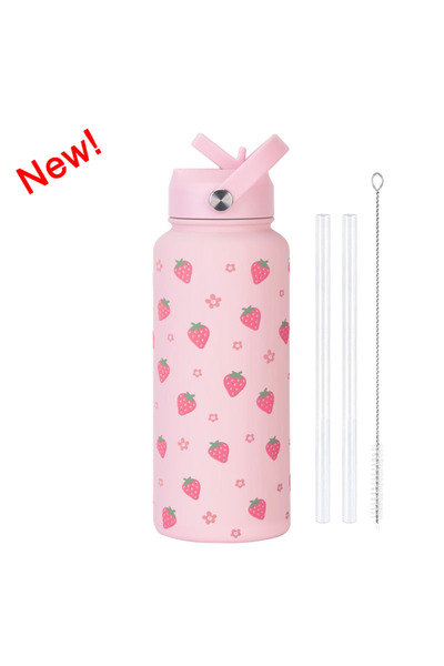 Generic Stainless Steel Insulated Sports Water Bottle 1L Printed Straw Handle...