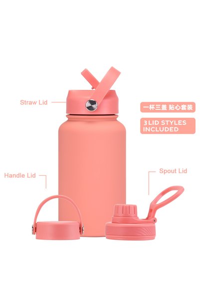 Generic Stainless Steel Insulated Water Bottle 650ml with Three Lids for Outd...