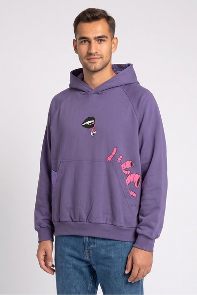 Cropp Men Graphic Print Long Sleeve Hoodie, Purple