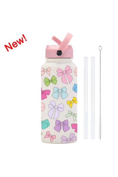 Generic Stainless Steel Insulated Sports Water Bottle 1L Printed Straw Handle...