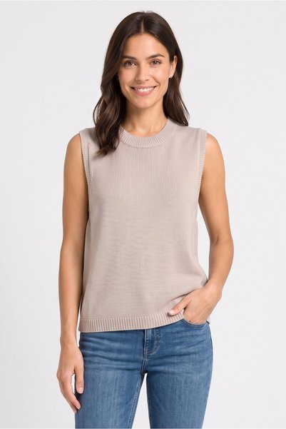 Brave Soul Women Ribbed Neck Knitted Vest, Stone