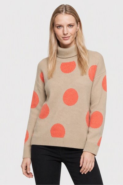 Monki Women High Neck Polka Dots Sweater, Multicolor