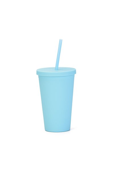 Generic Double Wall Plastic Straw Cup 450ml Frosted Portable Travel Tumbler