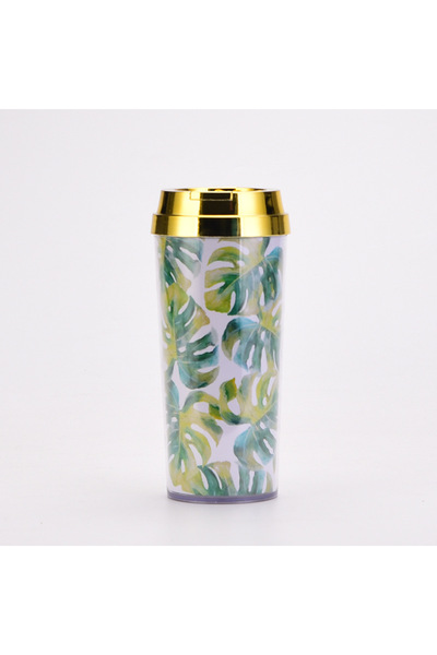 Generic Double Wall Plastic Coffee Cup 450ml Flower Insert Insulated Travel Mug