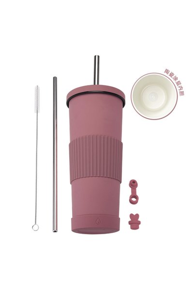 Generic Ceramic Liner Stainless Steel Insulated Straw Cup 830ml Non Slip Milk...