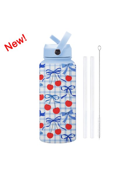 Generic Stainless Steel Insulated Sports Water Bottle 1L Printed Straw Handle...