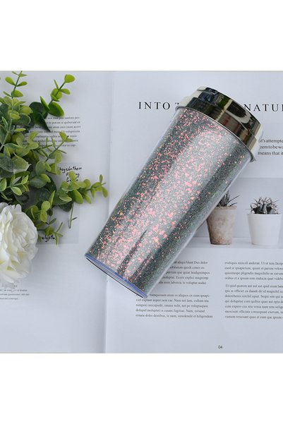 Generic Double Wall Plastic Coffee Cup 450ml Glitter Portable Travel Tumbler