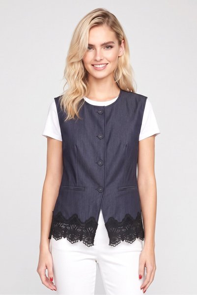 Ellen Tracy Women Solid Vest Jacket, Navy