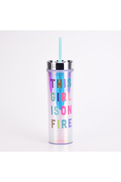 Generic Double Wall Plastic Straw Cup 16oz Straight Iridescent Electroplated Lid