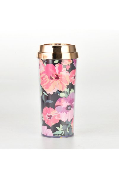 Generic Double Wall Plastic Coffee Cup 450ml Flower Insert Insulated Travel Mug